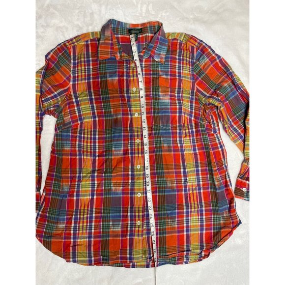 LRL Ralph Lauren Jeans Co Button Front Shirt Long Sleeve orange Plaid Women 1X C - Picture 4 of 7